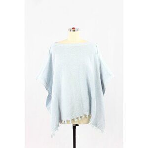 J MCLAUGHLIN Asha Light Blue 100% Cotton Open Knit Tasseled Poncho, One Size